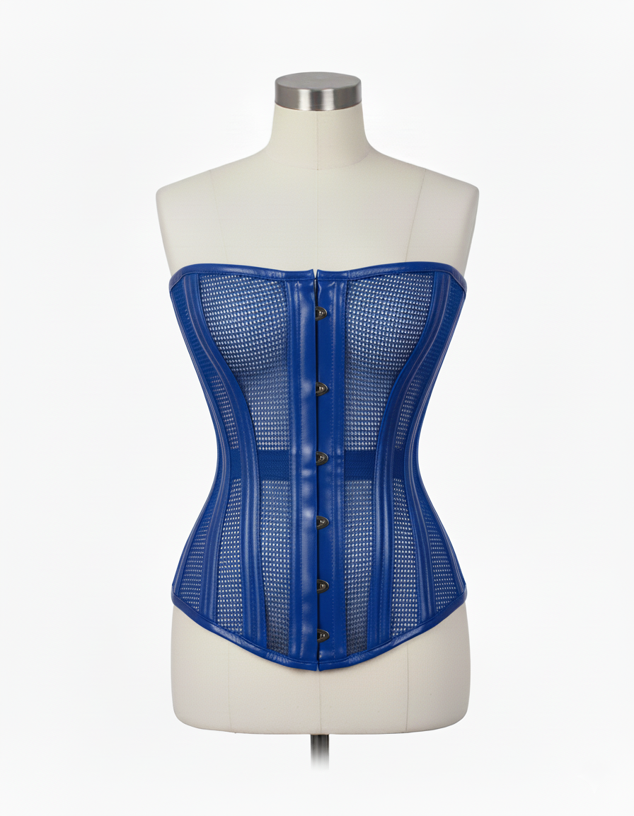 Overbust Corset Hourglass Curve Corsets Corsete Corseting Blue PVC Mesh CE-0310251
