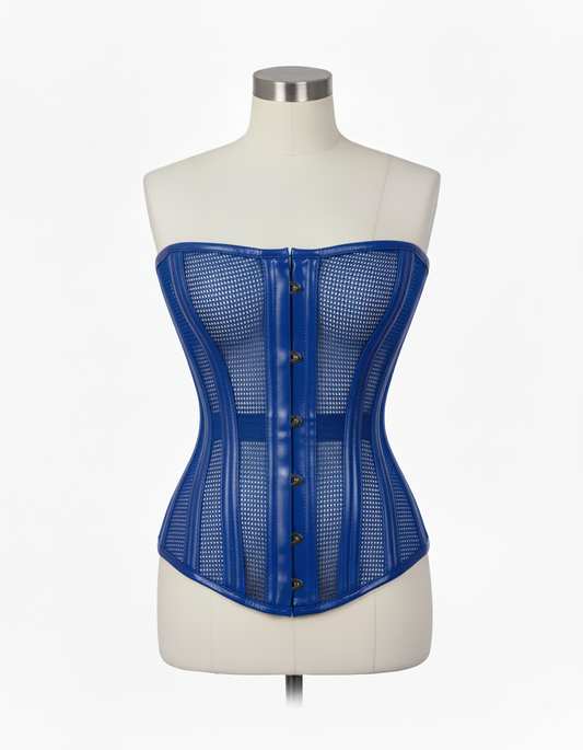 Overbust Corset Hourglass Curve Corsets Corsete Corseting Blue PVC Mesh CE-0310251