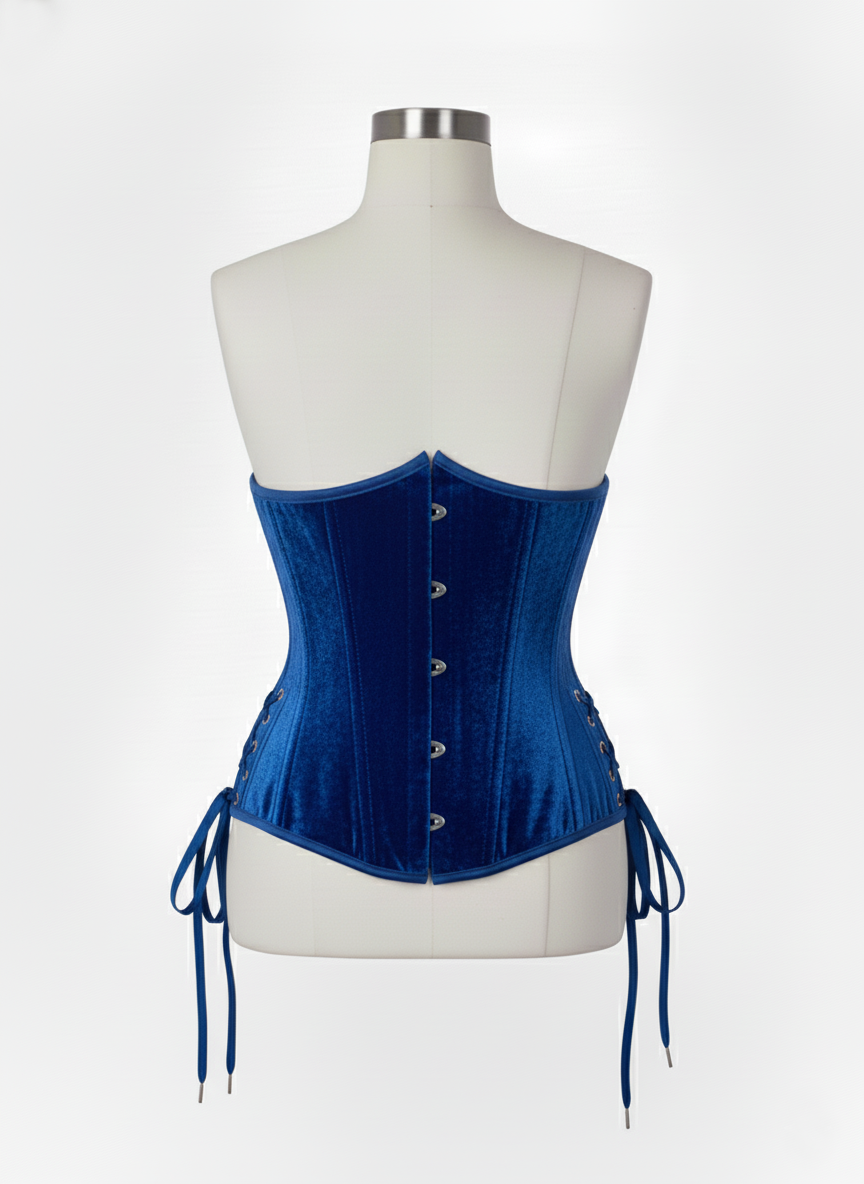 Underbust Double Steel Boned Corset Hourglass Curve Waspie Corsete Corseting Blue Velvet CE-0210253