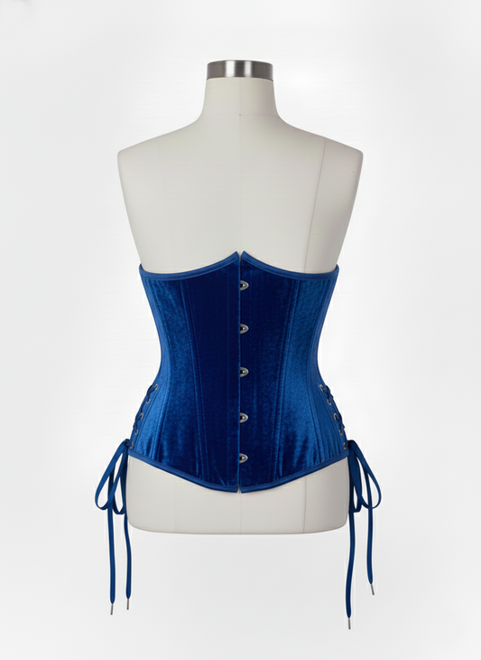 Underbust Double Steel Boned Corset Hourglass Curve Waspie Corsete Corseting Blue Velvet CE-0210253