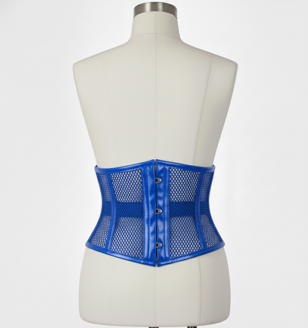 Waist Cincher Corsets Hourglass Curve Waspie Corsete Corseting Blue PVC Mesh CE-03102511