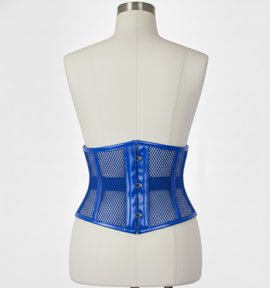 Waist Cincher Corsets Hourglass Curve Waspie Corsete Corseting Blue PVC Mesh CE-03102511