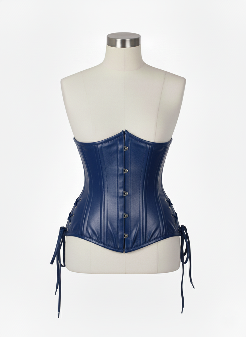Underbust Double Steel Boned Corset Hourglass Curve Waspie Corsete Corseting Blue Leather CE-0210253