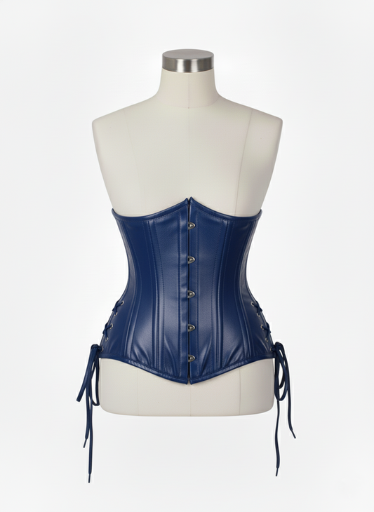 Underbust Double Steel Boned Corset Hourglass Curve Waspie Corsete Corseting Blue Leather CE-0210253