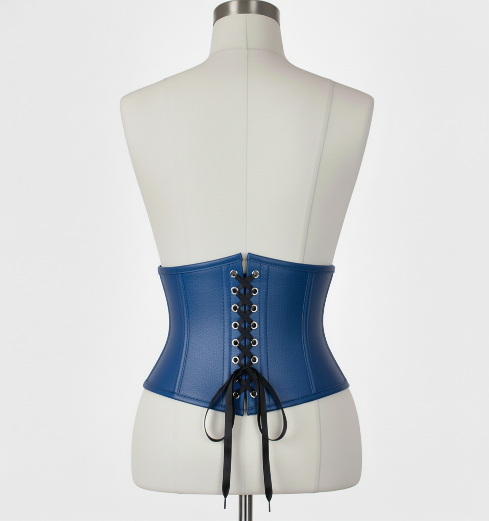 Waist Cincher Corset Hourglass Curve Waspie Corsete Corseting Blue Leather CE-03102511