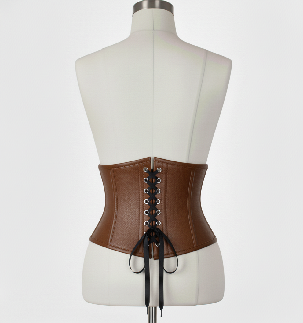 Waist Cincher Corset Hourglass Curve Waspie Corsete Corseting Brown Leather CE-03102511