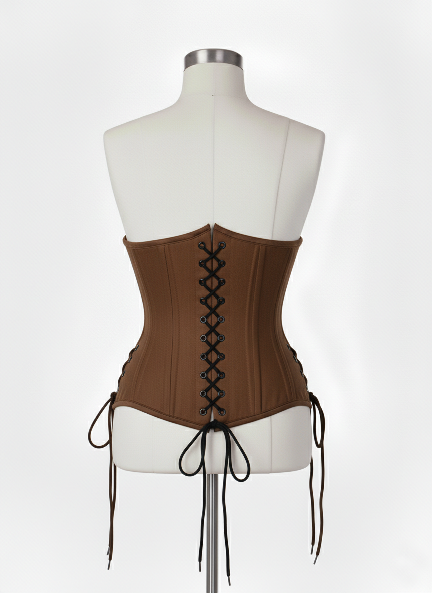 Underbust Double Steel Boned Corset Hourglass Curve Waspie Corsete Corseting Brown Cotton CE-0210253