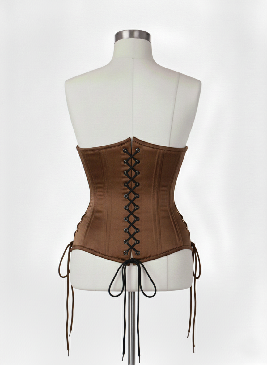 Underbust Double Steel Boned Corset Hourglass Curve Waspie Corsete Corseting Brown Satin CE-0210253