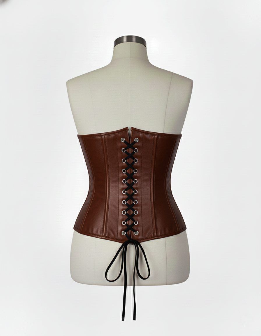 Underbust Corsets Hourglass Curve Waspie Corsete Corseting Front Clasps Brown Leather CE-0210252