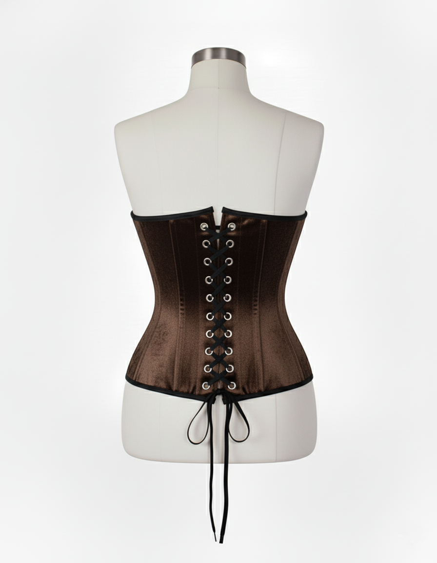 Underbust Corsets Hourglass Curve Waspie Corsete Corseting Front Clasps Brown Velvet CE-0210252
