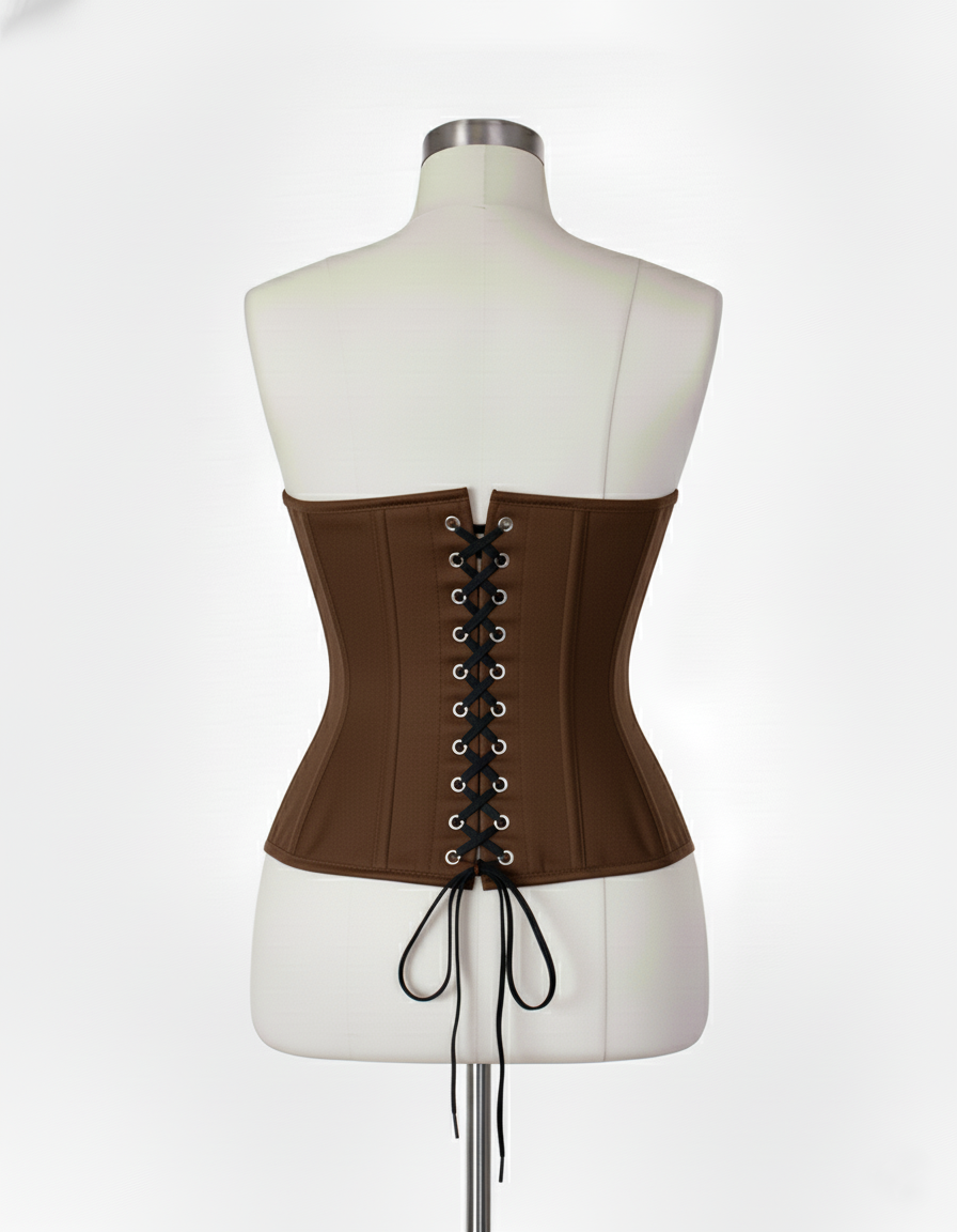Underbust Corsets Hourglass Curve Waspie Corsete Corseting Front Clasps Brown Cotton CE-0210252