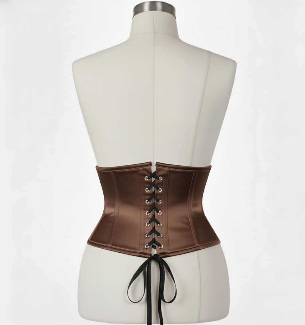 Waist Cincher Corset Hourglass Curve Waspie Corsete Corseting Brown Satin CE-1622