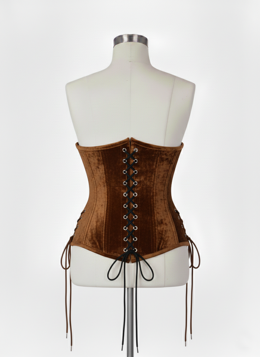 Underbust Double Steel Boned Corset Hourglass Curve Waspie Corsete Corseting Brown Velvet CE-0210253
