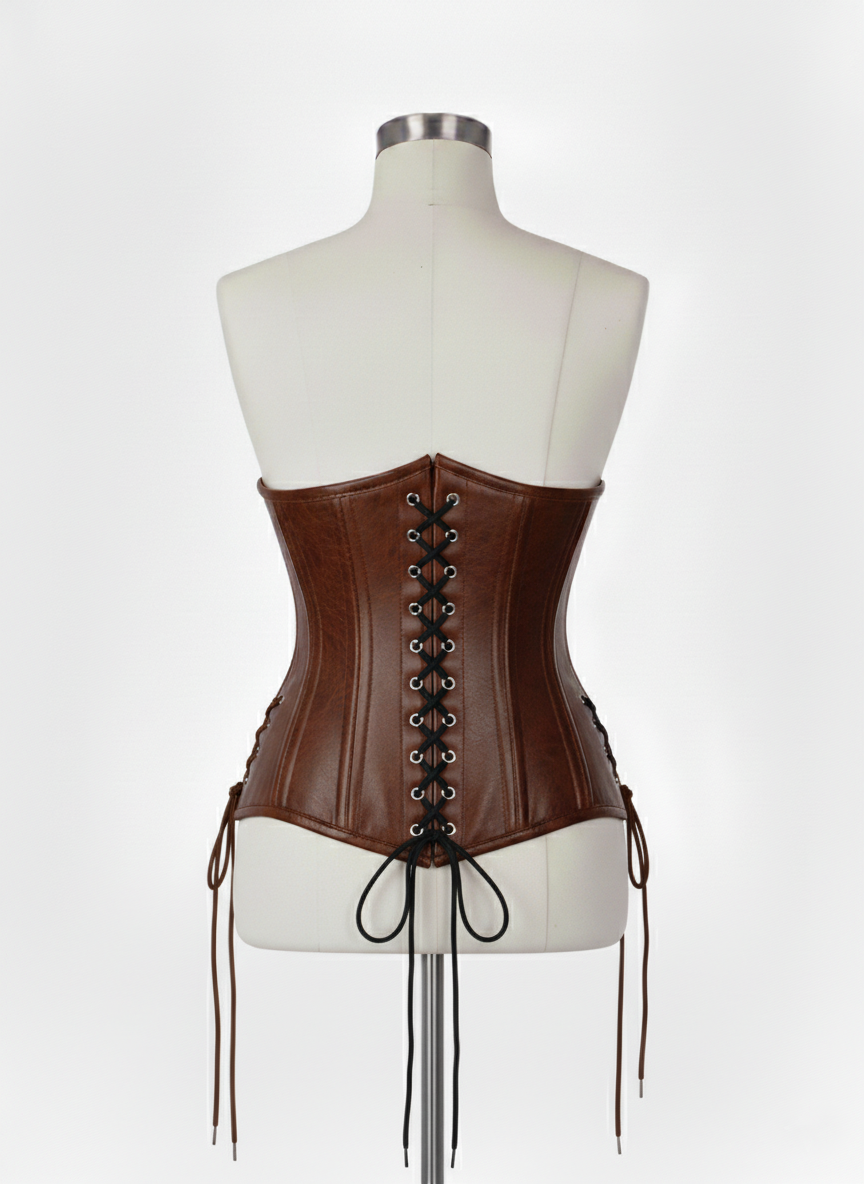 Underbust Double Steel Boned Corset Hourglass Curve Waspie Corsete Corseting Brown Leather CE-0210253