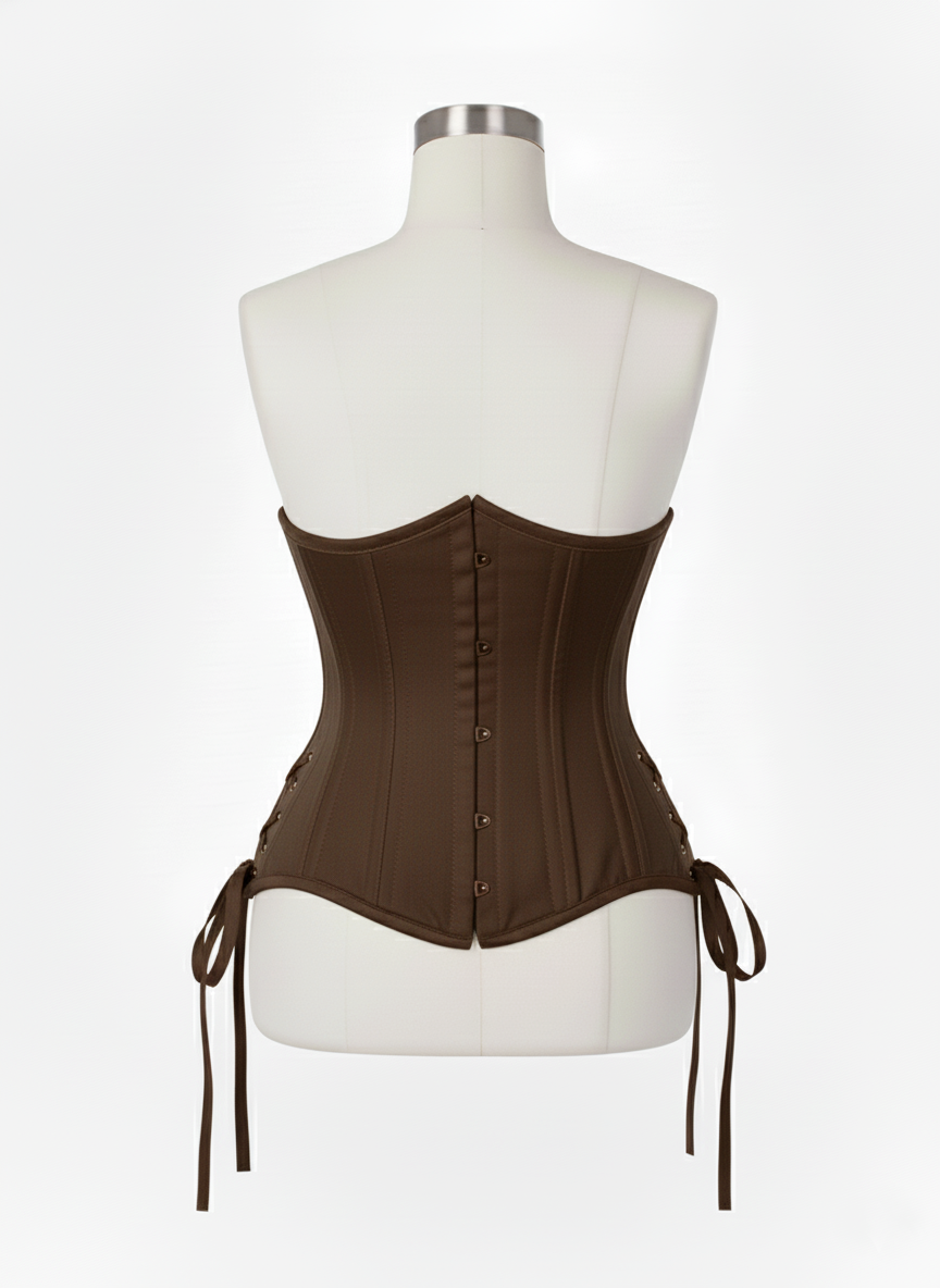 Underbust Double Steel Boned Corset Hourglass Curve Waspie Corsete Corseting Brown Cotton CE-0210253