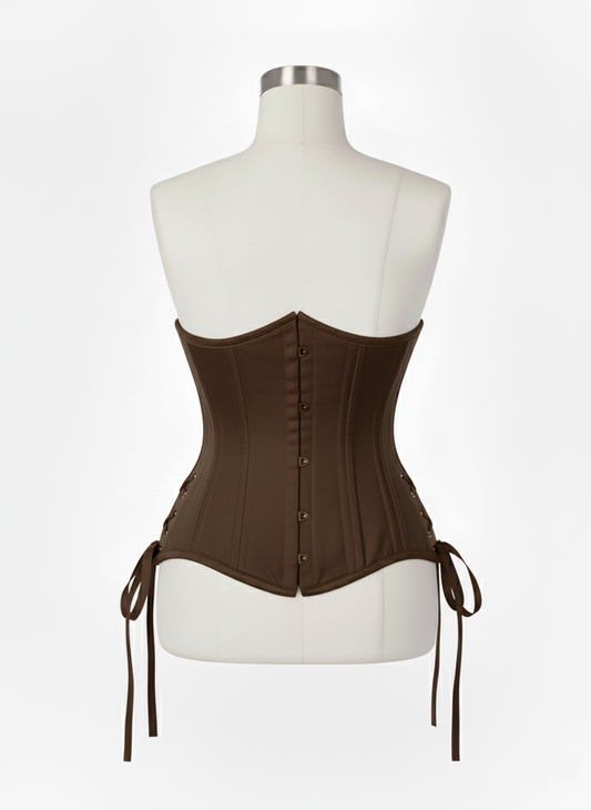 Underbust Double Steel Boned Corset Hourglass Curve Waspie Corsete Corseting Brown Cotton CE-0210253