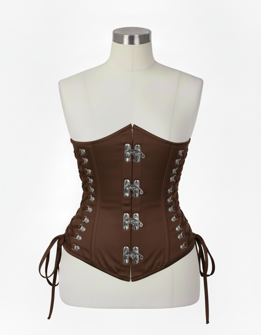 Underbust Corsets Hourglass Curve Waspie Corsete Corseting Front Clasps Brown Cotton CE-0210252