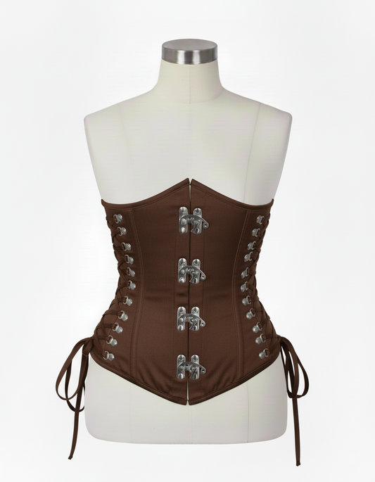 Underbust Corsets Hourglass Curve Waspie Corsete Corseting Front Clasps Brown Cotton CE-0210252