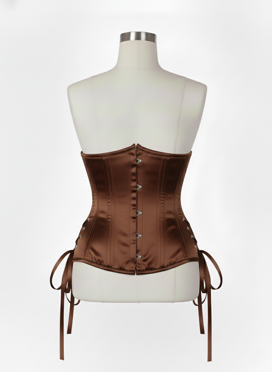Underbust Double Steel Boned Corset Hourglass Curve Waspie Corsete Corseting Brown Satin CE-0210253