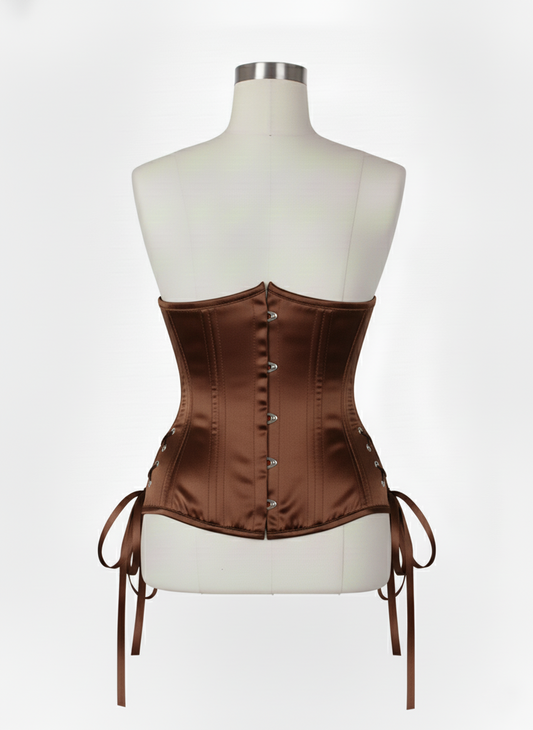 Underbust Double Steel Boned Corset Hourglass Curve Waspie Corsete Corseting Brown Satin CE-0210253