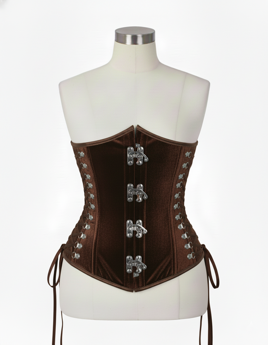 Underbust Corsets Hourglass Curve Waspie Corsete Corseting Front Clasps Brown Velvet CE-0210252
