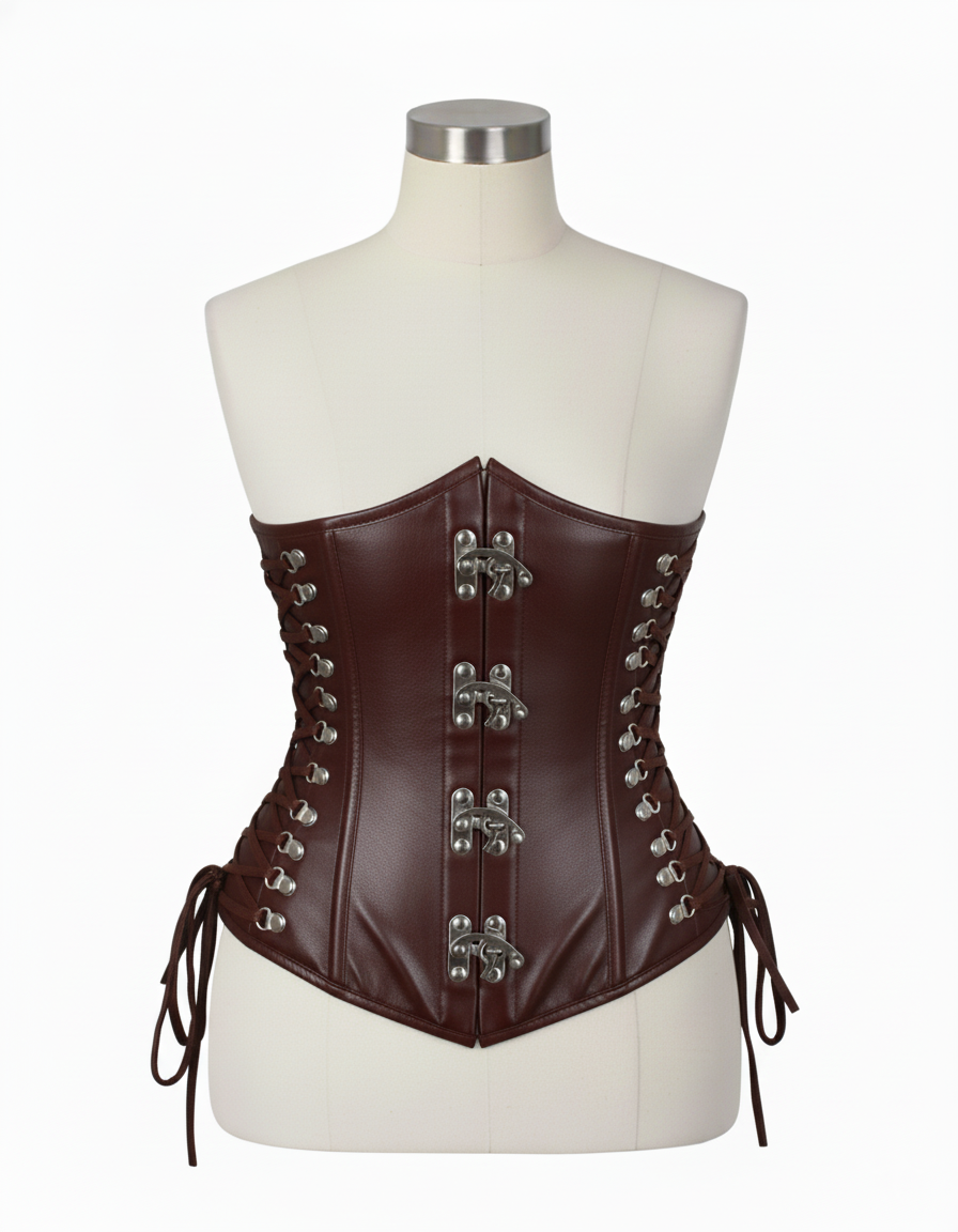 Underbust Corsets Hourglass Curve Waspie Corsete Corseting Front Clasps Brown Leather CE-0210252