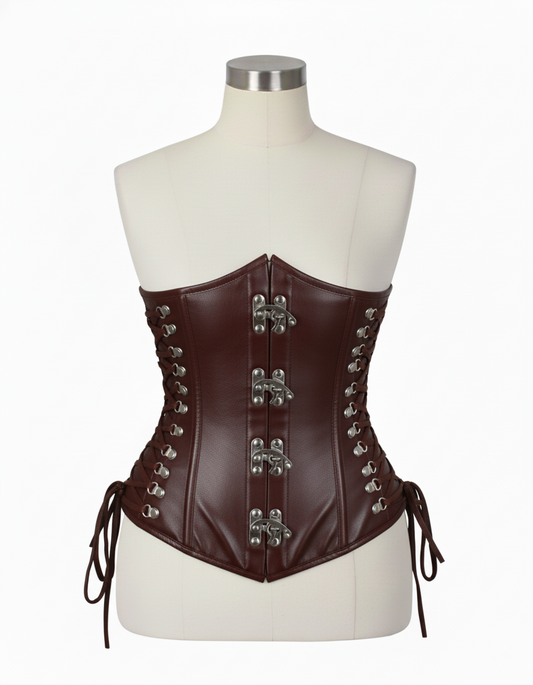 Underbust Corsets Hourglass Curve Waspie Corsete Corseting Front Clasps Brown Leather CE-0210252