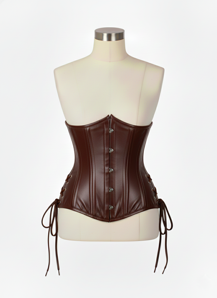 Underbust Double Steel Boned Corset Hourglass Curve Waspie Corsete Corseting Brown Leather CE-0210253