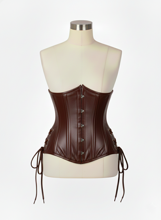 Underbust Double Steel Boned Corset Hourglass Curve Waspie Corsete Corseting Brown Leather CE-0210253
