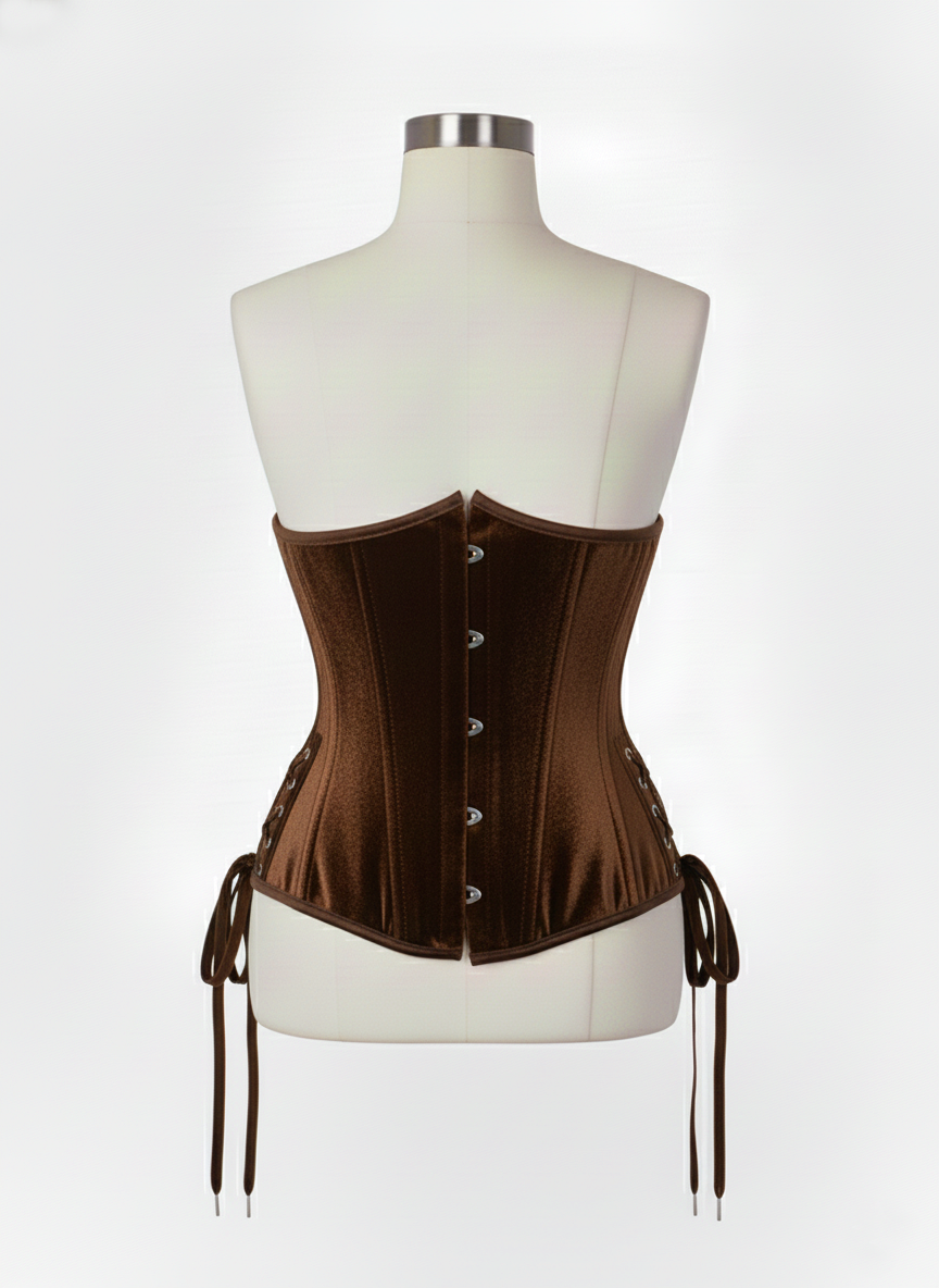 Underbust Double Steel Boned Corset Hourglass Curve Waspie Corsete Corseting Brown Velvet CE-0210253