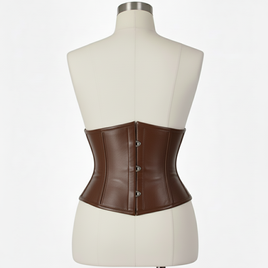 Waist Cincher Corset Hourglass Curve Waspie Corsete Corseting Brown Leather CE-03102511