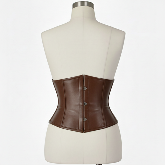Waist Cincher Corset Hourglass Curve Waspie Corsete Corseting Brown Leather CE-03102511