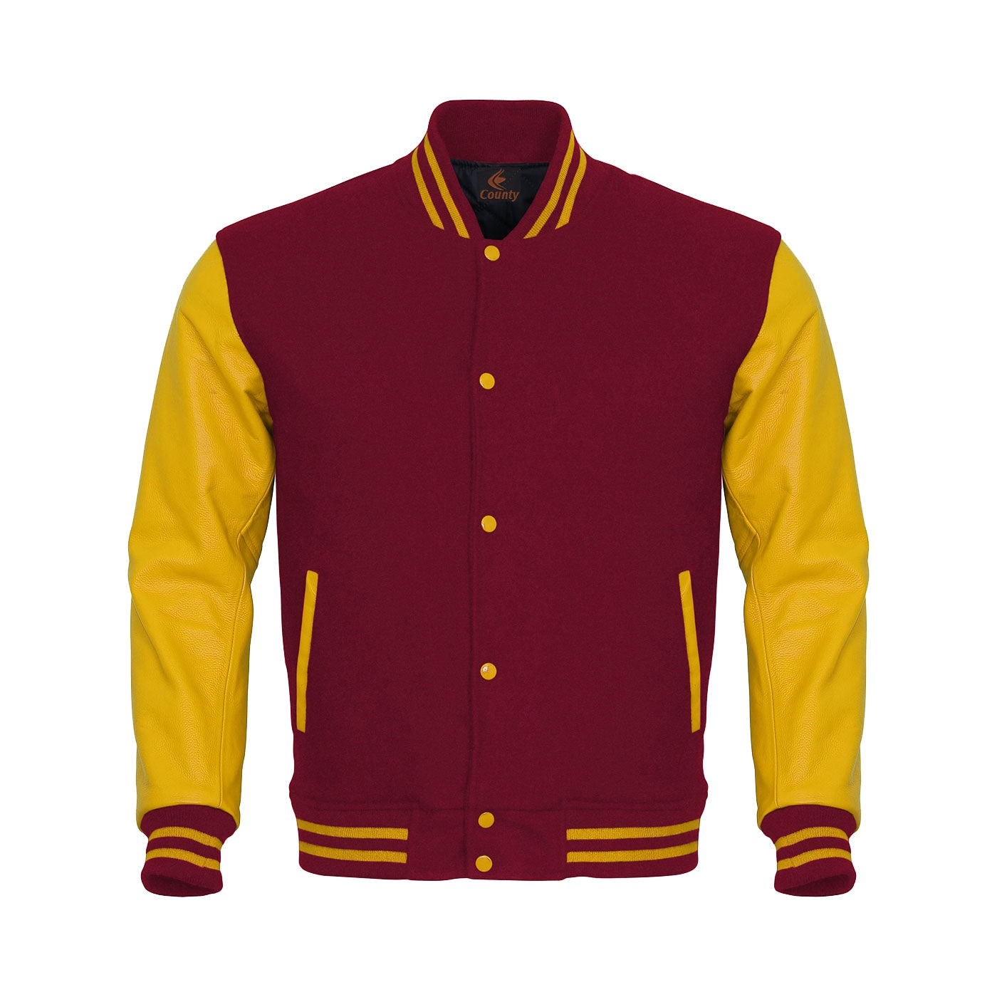 Varsity Jacket Maroon Body and Yellow Leather Sleeves Letterman Jacket