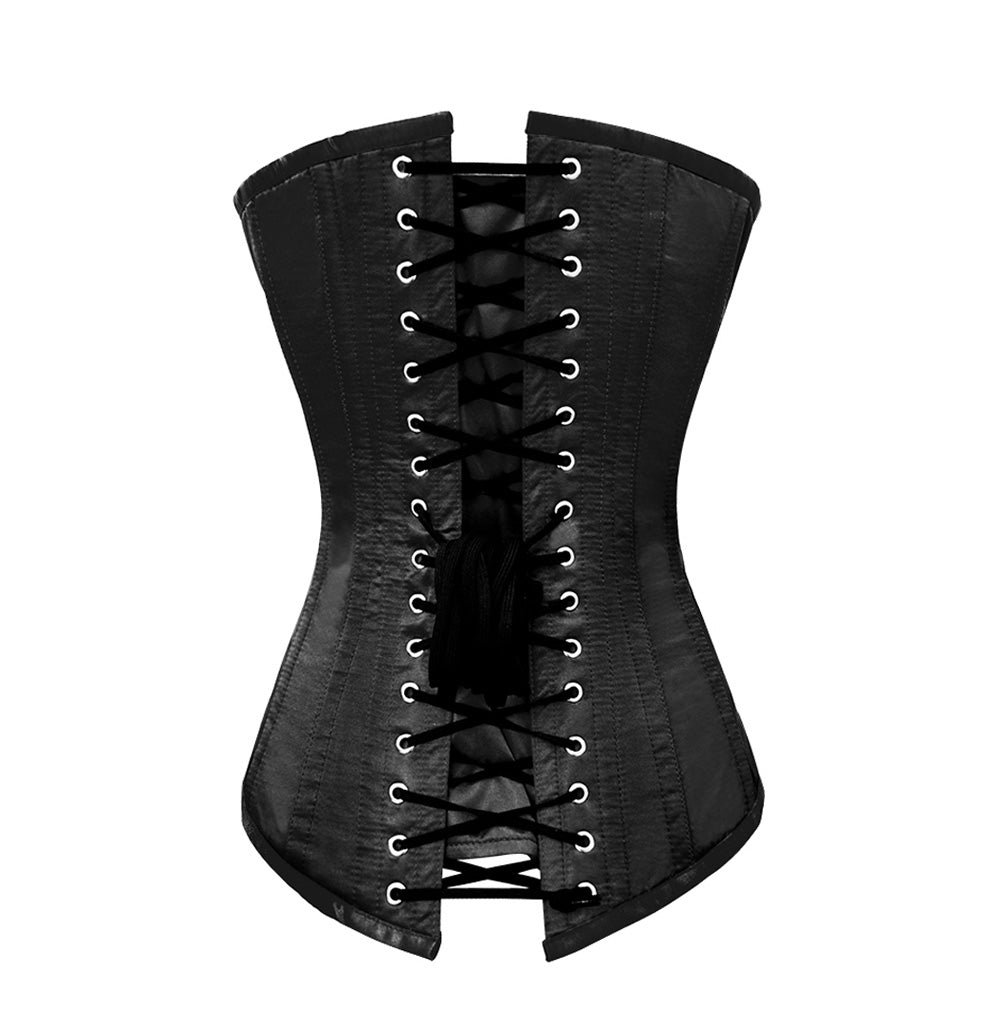 OverLong Bust Corset Long Torso Corsets Corsete Corseting Black Satin CE-1901
