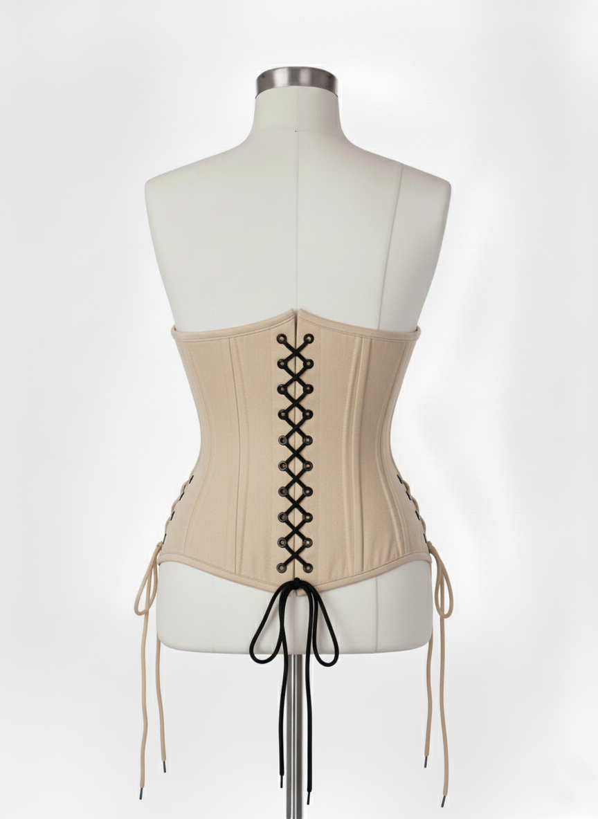 Underbust Double Steel Boned Corset Hourglass Curve Waspie Corsete Corseting Beige Cotton CE-0210253