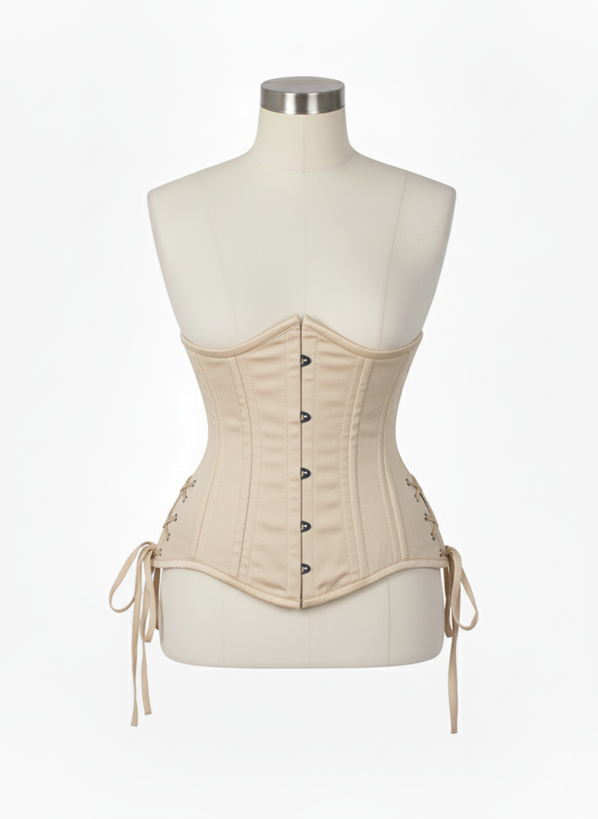 Underbust Double Steel Boned Corset Hourglass Curve Waspie Corsete Corseting Beige Cotton CE-0210253