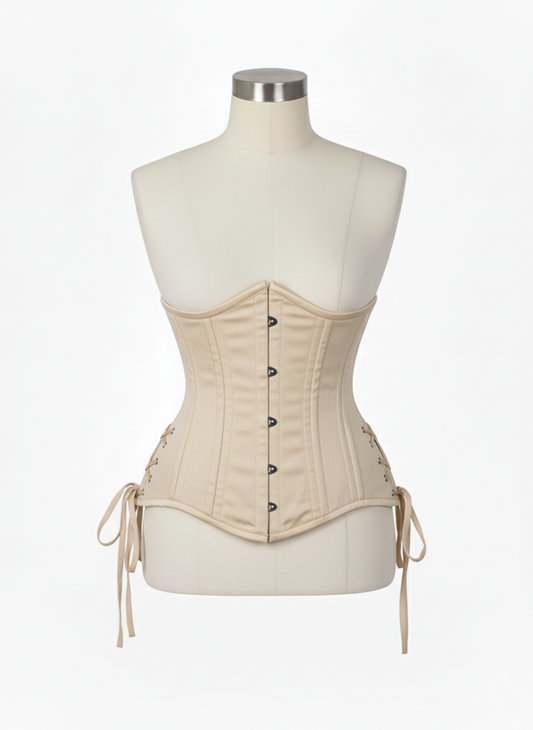 Underbust Double Steel Boned Corset Hourglass Curve Waspie Corsete Corseting Beige Cotton CE-0210253