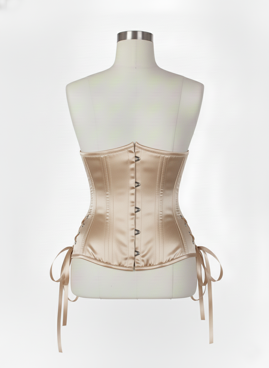 Underbust Double Steel Boned Corset Hourglass Curve Waspie Corsete Corseting Beige Satin CE-0210253