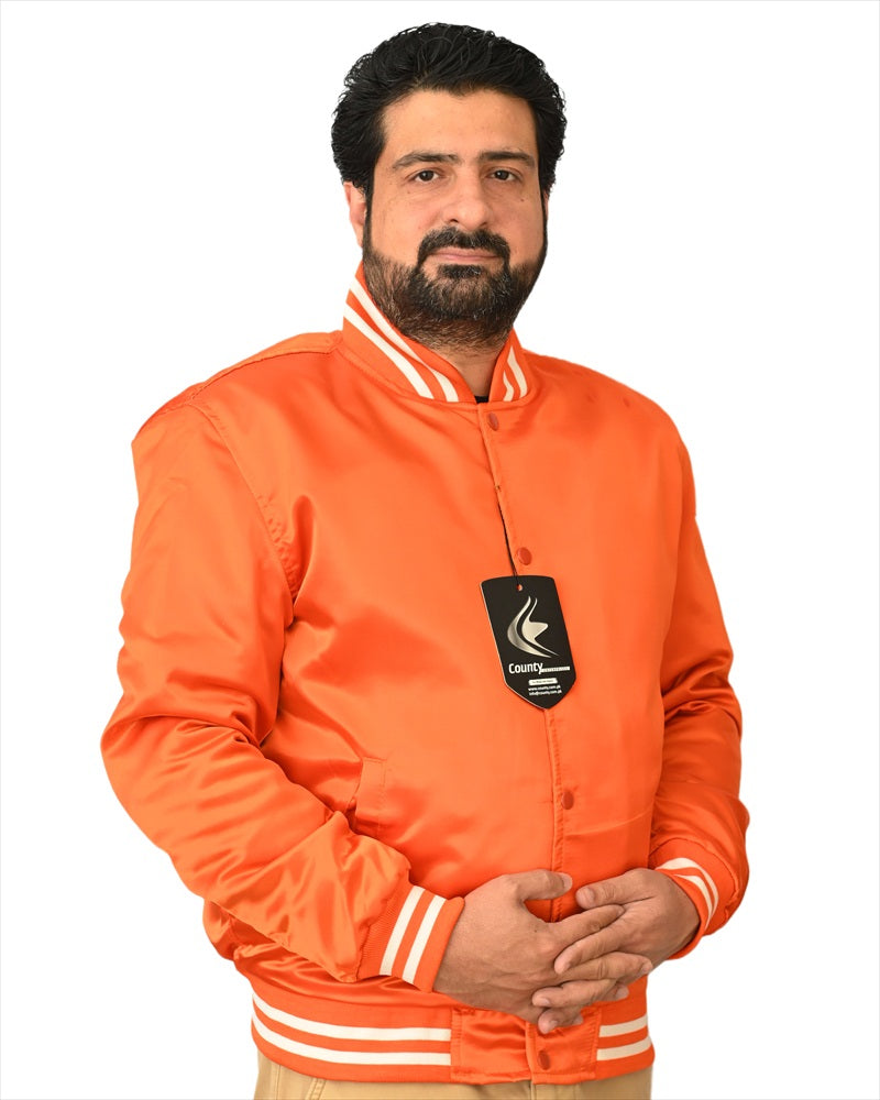 Mens Jacket Varsity Orange Satin Jacket Mens Letterman Jacket