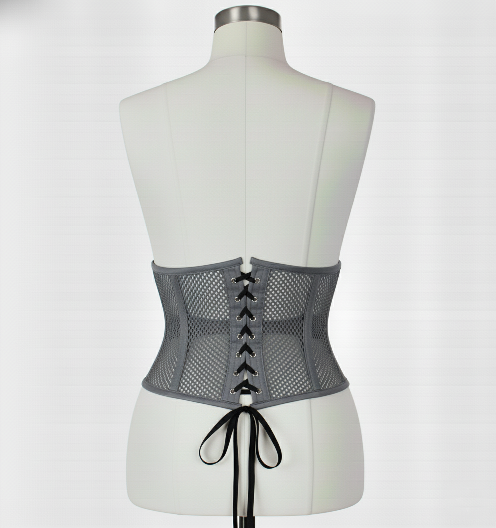 Waist Cincher Corset Hourglass Curve Waspie Corsete Corseting Gray Mesh CE-03102511