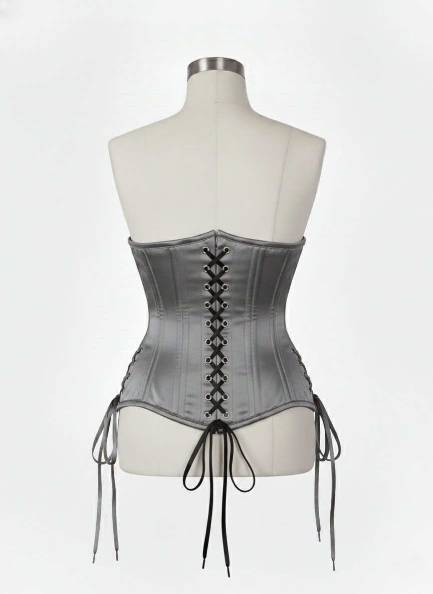 Underbust Double Steel Boned Corset Hourglass Curve Waspie Corsete Corseting Gray Satin CE-0210253