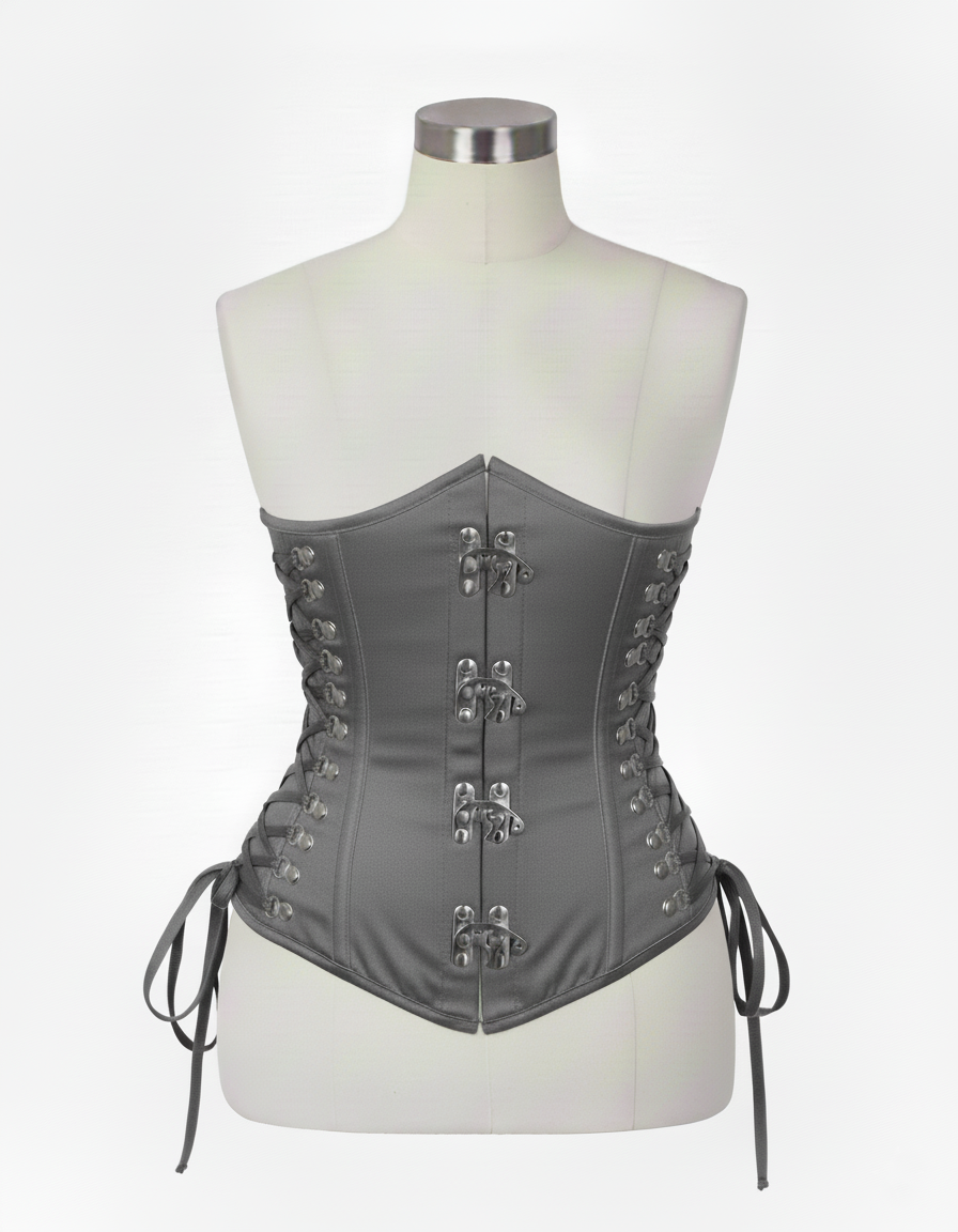 Underbust Corsets Hourglass Curve Waspie Corsete Corseting Front Clasps Gray Cotton CE-0210252