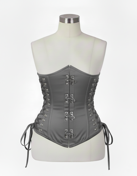 Underbust Corsets Hourglass Curve Waspie Corsete Corseting Front Clasps Gray Cotton CE-0210252