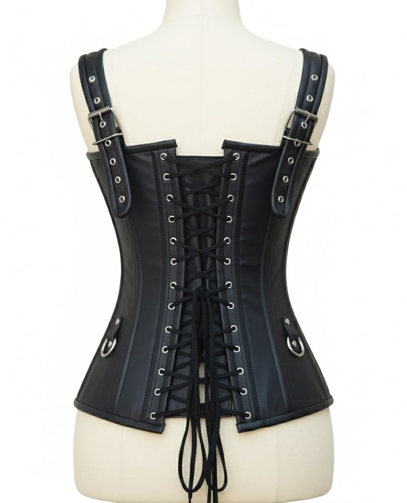 Overbust Starp Corset Hourglass Curve Corsets Corsete Corseting Black Leather CE-1184