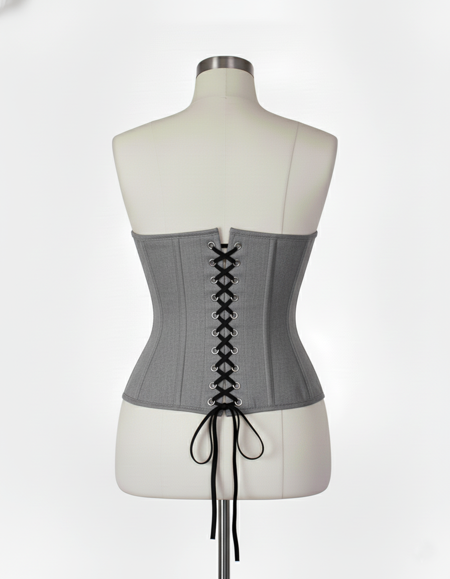 Underbust Corsets Hourglass Curve Waspie Corsete Corseting Front Clasps Gray Cotton CE-0210252