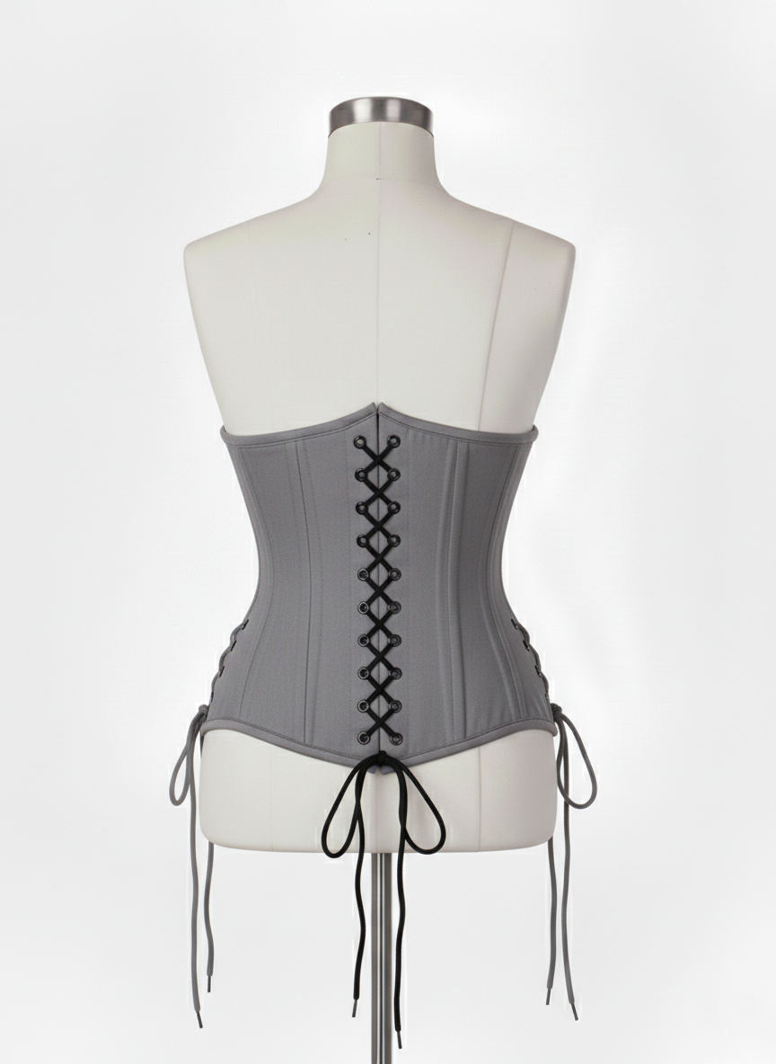 Underbust Double Steel Boned Corset Hourglass Curve Waspie Corsete Corseting Gray Cotton CE-0210253