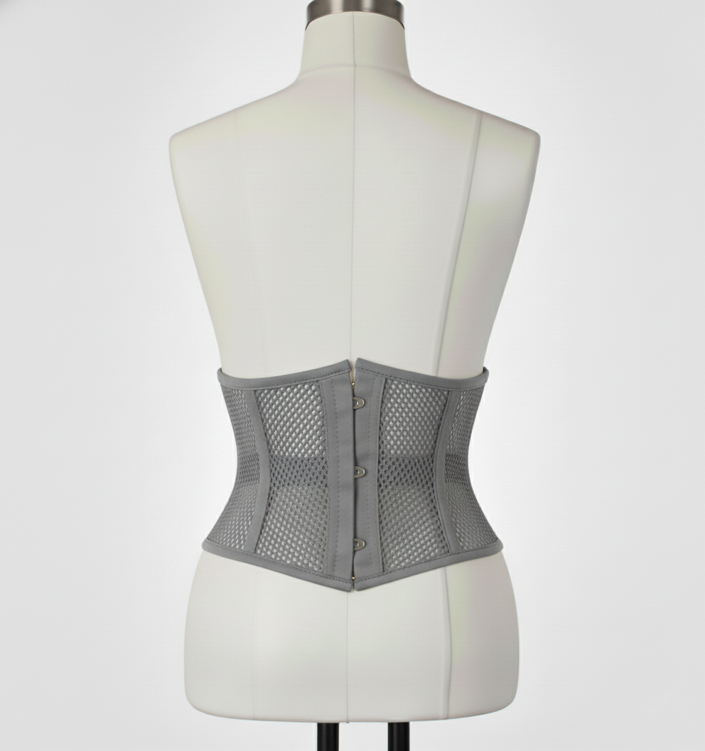 Waist Cincher Corset Hourglass Curve Waspie Corsete Corseting Gray Mesh CE-03102511