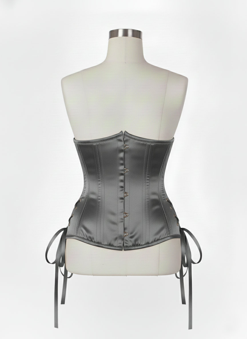 Underbust Double Steel Boned Corset Hourglass Curve Waspie Corsete Corseting Gray Satin CE-0210253