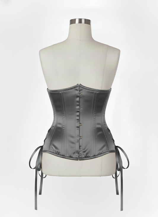 Underbust Double Steel Boned Corset Hourglass Curve Waspie Corsete Corseting Gray Satin CE-0210253