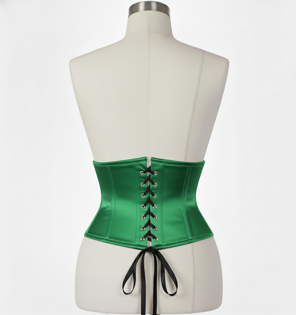 Waist Cincher Corset Hourglass Curve Waspie Corsete Corseting Green Satin CE-03102511